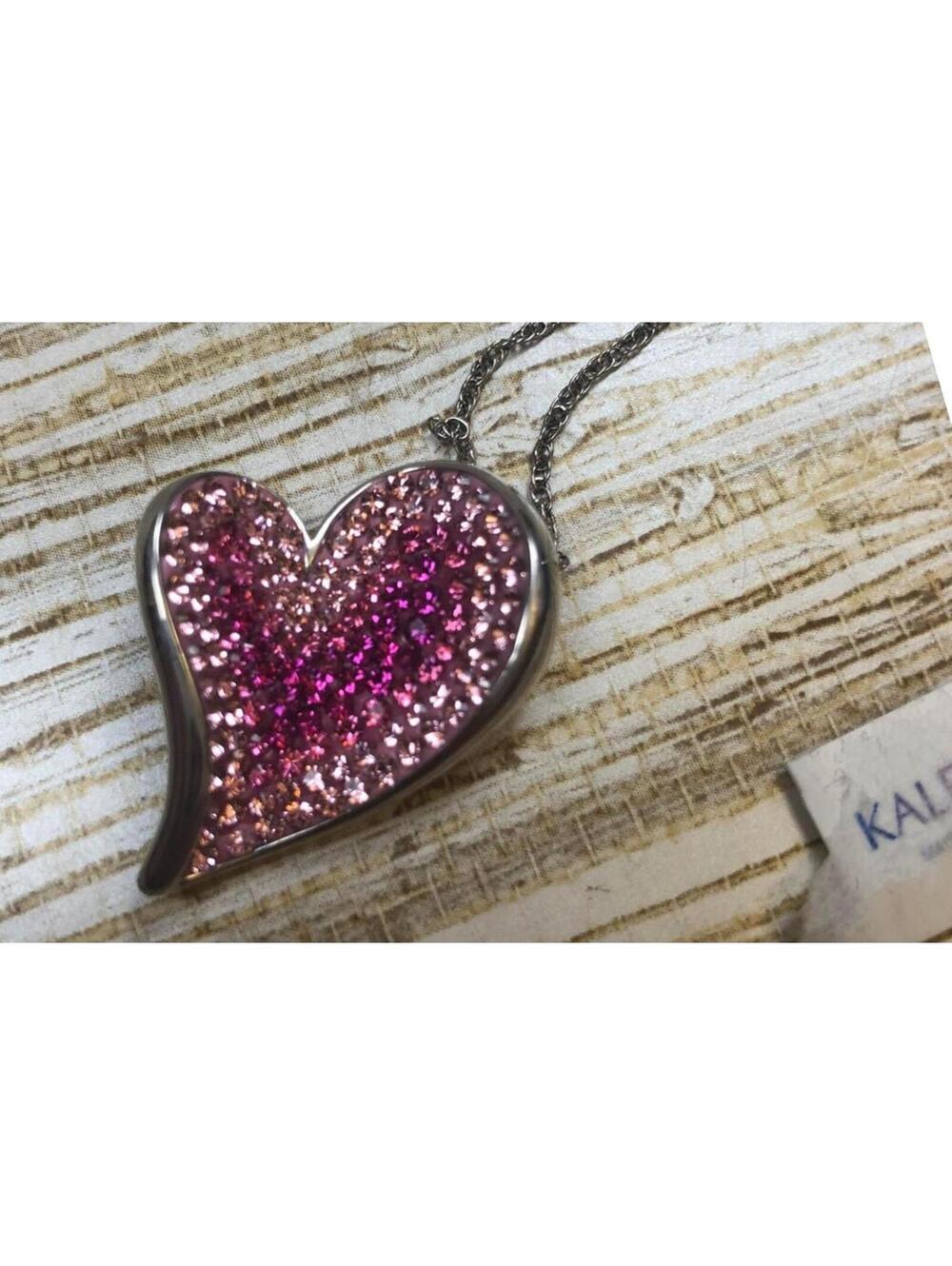 747 Sterling Silver Kaleidoscope Crystal Heart Valentine Necklace PINK $280